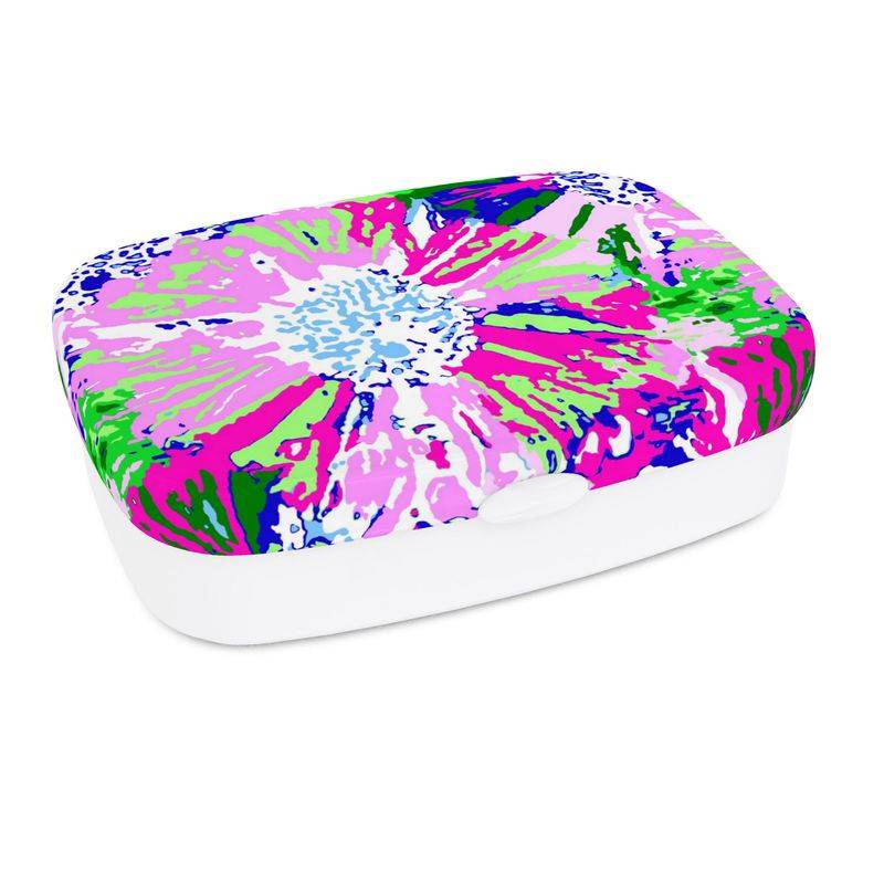 Lunch Box Pink Blue Abstract Daisies Splash